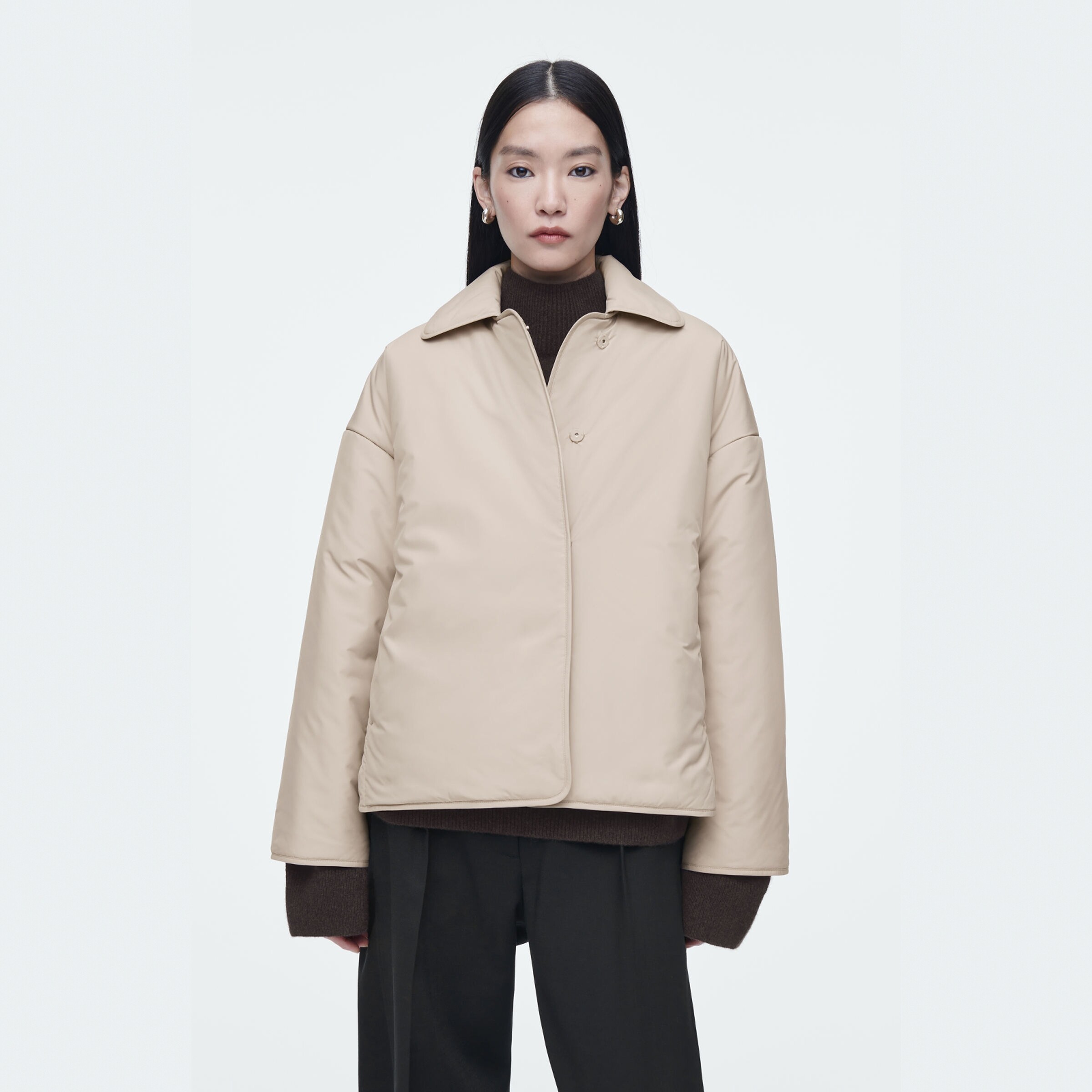 休闲版型翻领绗缝衬里夹克外套