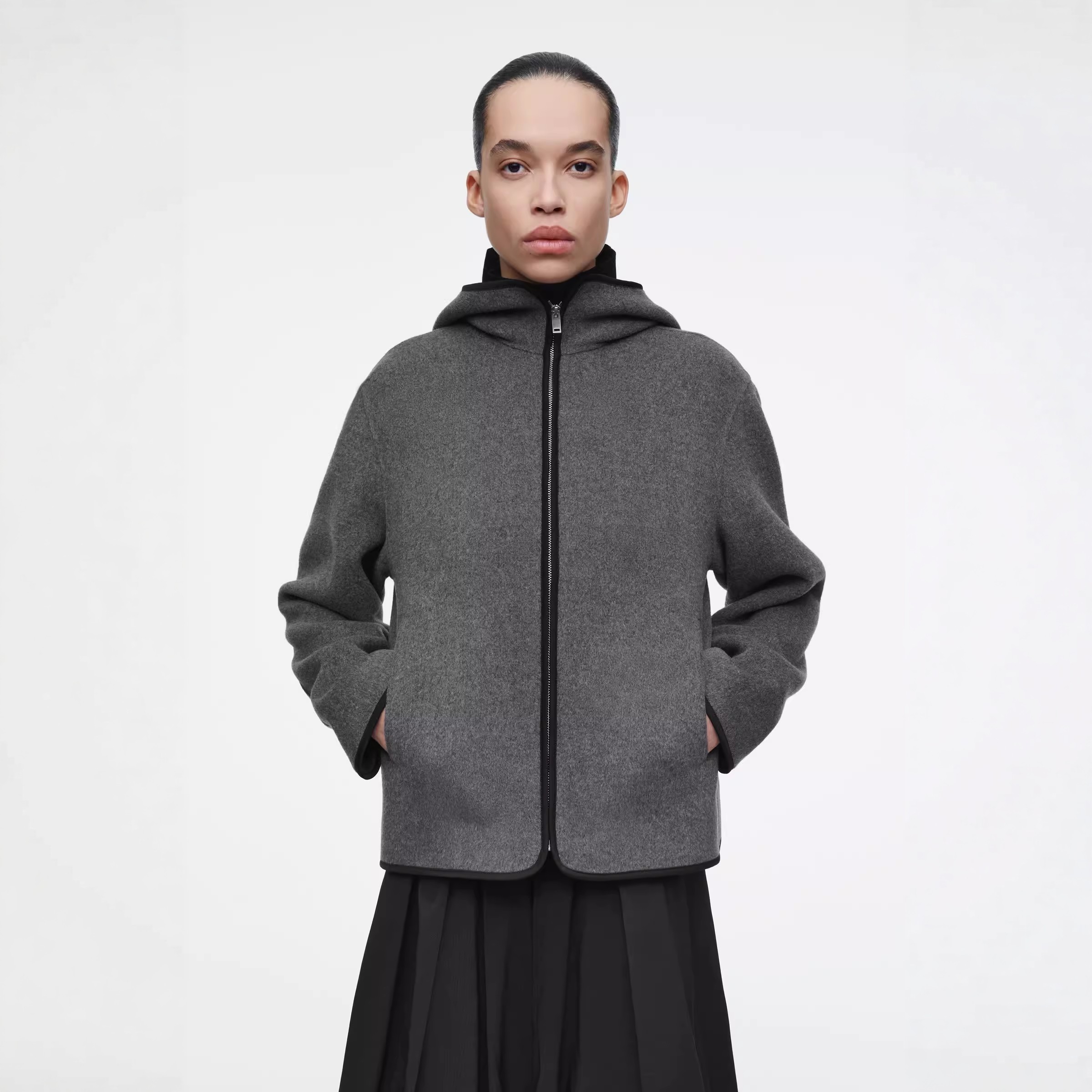 CS女装 休闲版型连帽双面呢混纺夹克外套2025春季新品1264582001