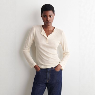 标准版型亨利领长袖上衣象牙白