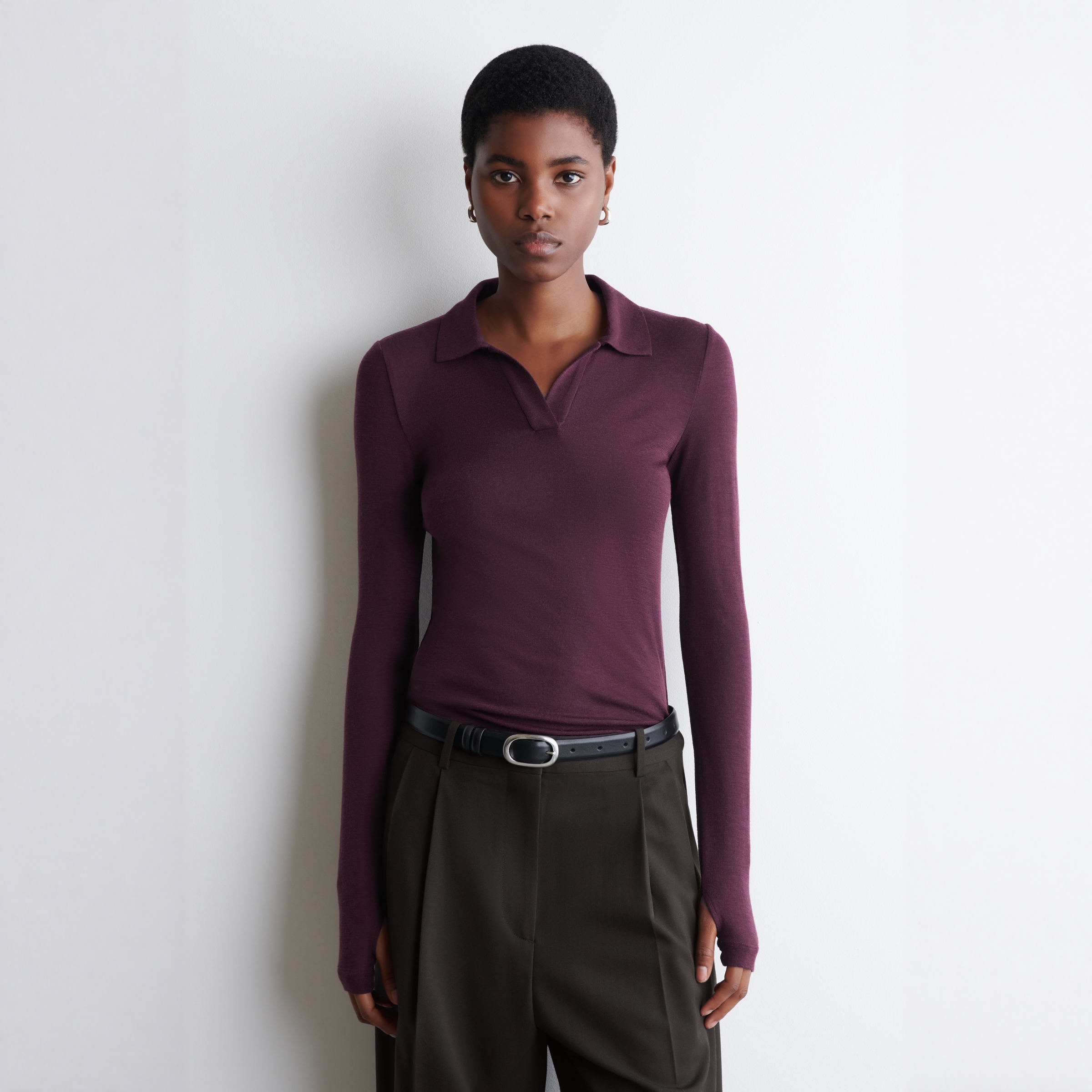 美利奴羊毛POLO衫酒红色