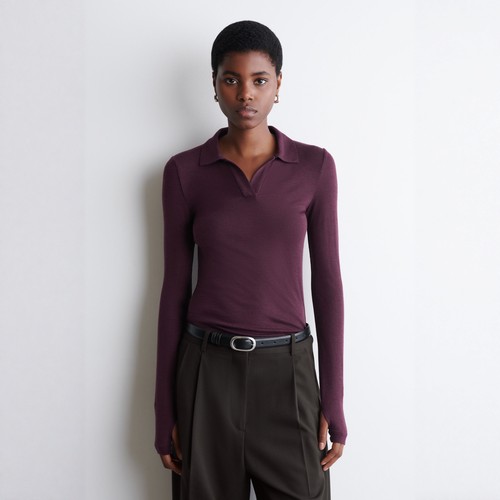 美利奴羊毛POLO衫酒红色