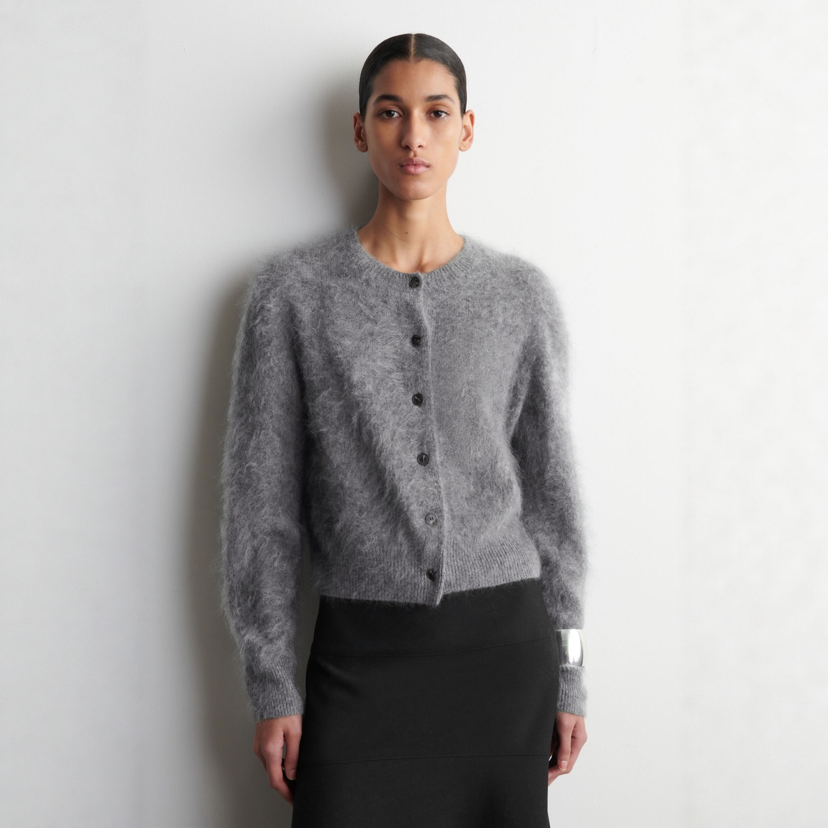 修身版型美利奴羊毛开衫灰色