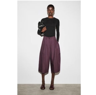 新品 CS女装 酒红色2026春季 型百褶棉质阔腿裤 1322823001 休闲版