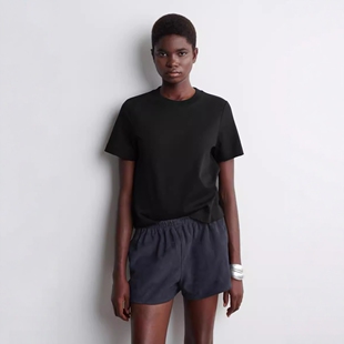 0960679007 型圆领百搭上衣黑色t恤简约通勤夏新品 CS女装 标准版