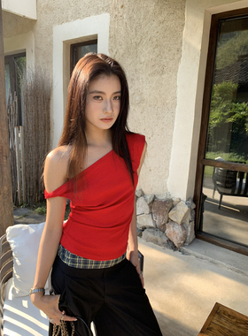 【zMzY】斜肩一字领版型立体显瘦短袖T恤  962#