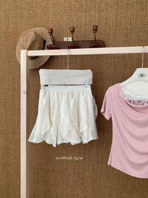 【AS OFFICIAL】松紧腰简约蕾丝压褶半身裙(只卖裙子)  22680#