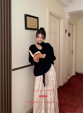 【U+MINI】高级氛围感亮丝飘带保暖毛衣(配飘带)  D6110#