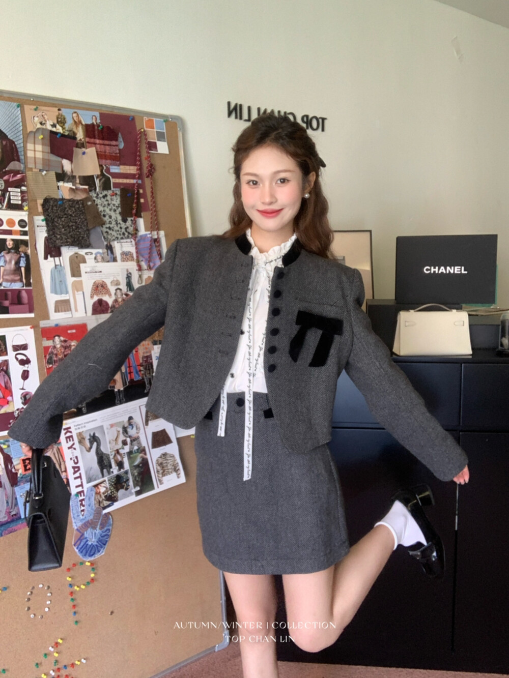 【TOP CHAN LIN 】法式优雅时尚短外套+气质半身裙套装  26132#