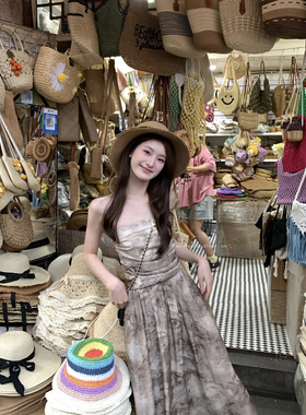 【AS OFFICIAL】度假风复古高级气质晕染抹胸连衣裙YS1-21731#