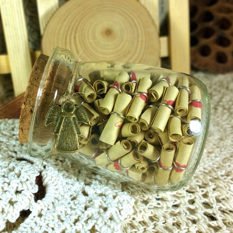 天使爱心复古彩色许愿纸卷牛皮纸条木塞漂流瓶星星瓶幸运星瓶特价