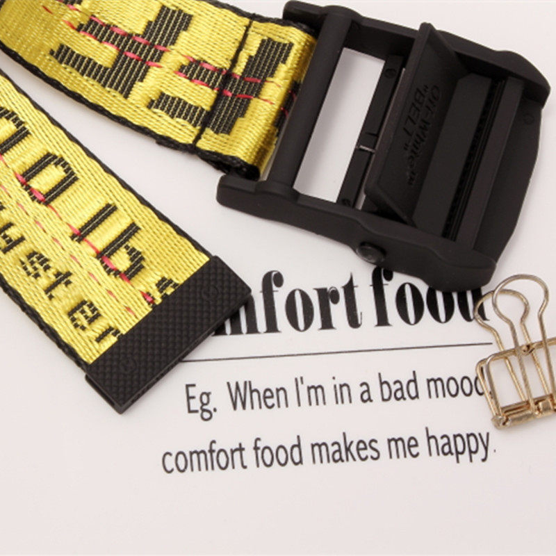 正确版本2018OFF OW黄色腰带Belt17ss WHITE工业风格帆布刺绣皮