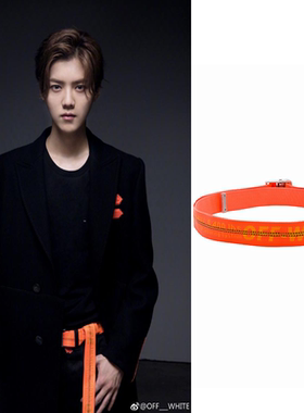 正确版本OFF OW黄色腰带WHITE高品质帆布刺绣黑皮男女抖音ins同款