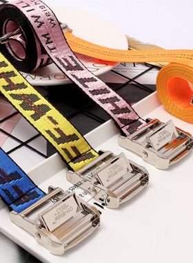 正确版本 OFF OW黄色腰带 Belt17ss WHITE工业风格帆布刺绣皮带潮