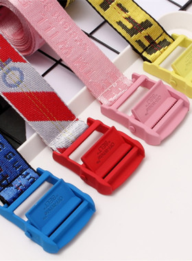 正确版本OFF OW嘻哈皮带WHITE帆布黄色字母刺绣韩版工业风裤腰带