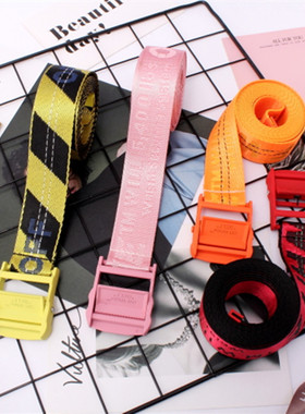 Off White 新款橘橙色OW 帆布腰带皮带工业街头潮流