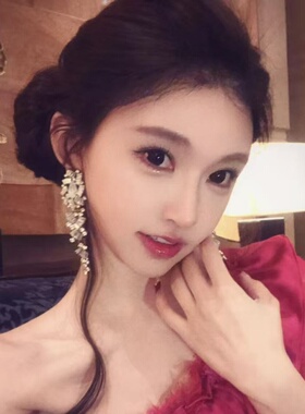 韩剧女主古早感水钻花朵耳环小妈感气质长款镶钻耳钉千金晚宴耳饰