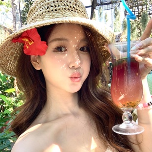 旅游度假风红色扶桑花发夹日韩仿真花发饰海边休闲拍照花朵侧边夹