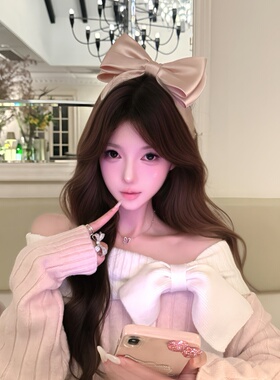 韩系甜美缎面超大粉色蝴蝶结发夹