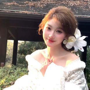 新中式超仙白色百合花发夹女超仙大花朵抓夹头饰日系气质千金发饰