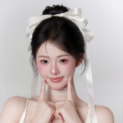 白色超大三层蝴蝶结飘带发夹