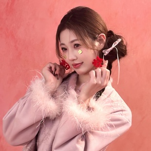 新中式甜美风满钻蝴蝶结细长丝带发夹女新年国风发饰拍照写真头饰