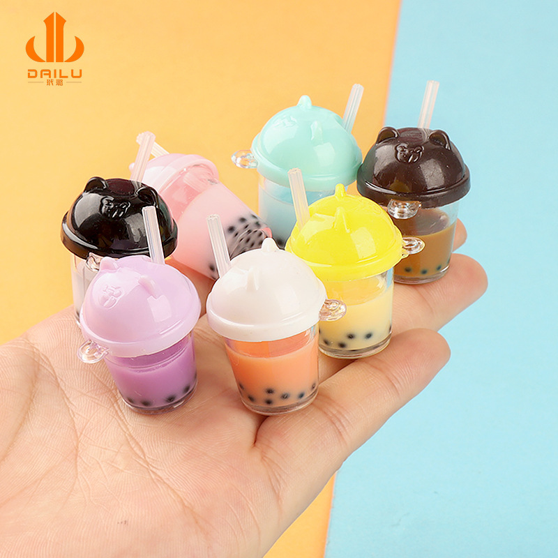 车载微缩摆件立体创意猫头珍珠奶茶杯 珠珠杯 diy钥匙扣挂件包