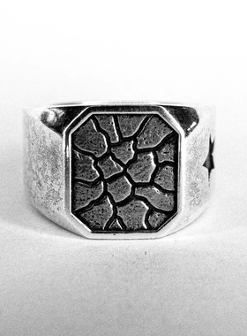 纯银戒指复古男士裂纹纹理方形潮流个性指环做旧原创设计时尚定制