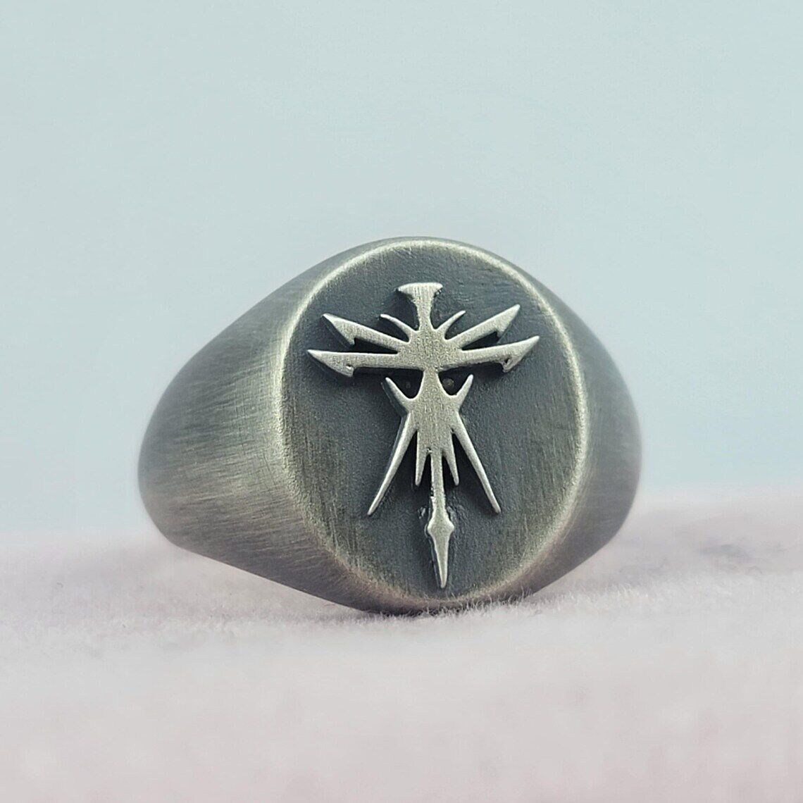 男士十字架印章戒 S925纯银复古方戒朋克暗黑风小众设计银戒指新