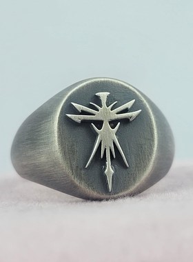 男士S925纯银十字架刻字方戒