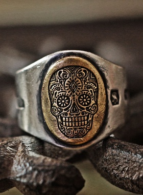 S925复古骷髅头情侣对戒