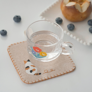 猫咪刺绣diy材料包手工杯垫隔热ins风创意情侣礼物送闺蜜茶夏手创