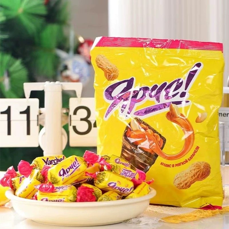 俄罗斯进口糖果黄花生夹心巧克力糖果休闲零食年货喜糖果仁夹心糖