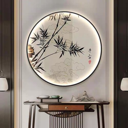 竹报平安书房玄关氛围灯画新中式