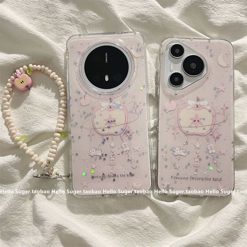 ins少女粉色苹果风铃适用华为mate70pro+手机壳mate60pro双层新款pura70pro链条手绳mate60小众简约mate70女,3C数码配件,手机保护套/壳,淘宝优惠券,粉丝福利购,淘宝优惠卷