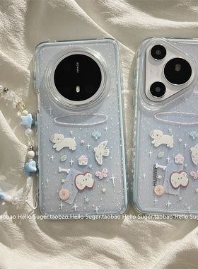 可爱ins风风铃小狗小鸟适用华为mate70pro+手机壳mate60pro侧边带图pura70pro链条手绳mate50pro女款p70ultra