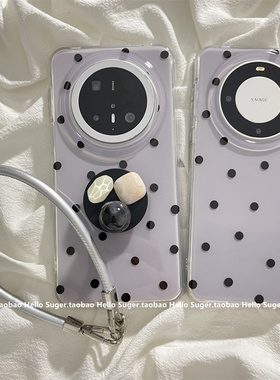 小众ins创意黑色波点立体宝石支架适用华为mate70pro+手机壳pura80pro双层新款mate60pro手绳pura70pro保护套