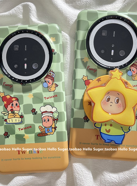 小青新绿色棋盘格卡通星星公仔磁吸支架适用华为mate70pro+手机壳mate60pro磁吸菲林壳mate70保护套mate60女