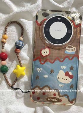 韩系棕色咖啡拼接波点猫咪头像适用华为mate70pro+手机壳mate60pro双层新款pura70pro防摔mate80promax保护套