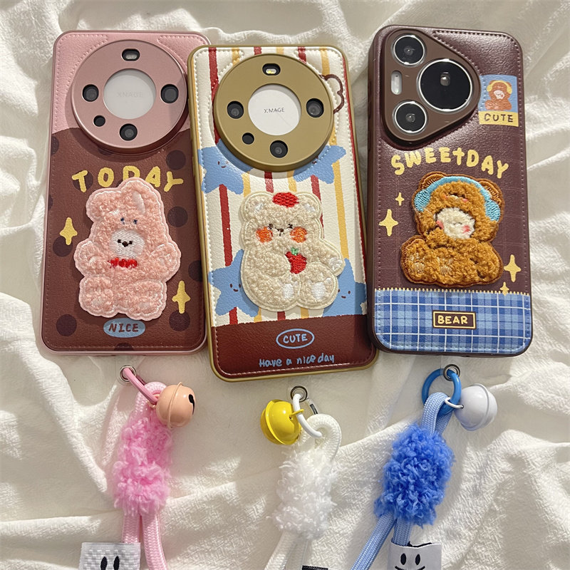 日韩ins秋冬刺绣毛绒兔子小熊适用华为mate60pro+手机壳