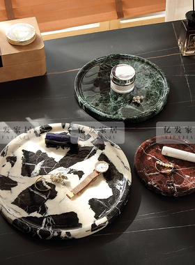 进口纯天然大理石酒店装饰摆件盘