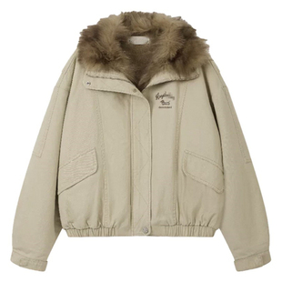 赵露思同款 卡其色大毛领派克服外套翻领夹棉夹克棉衣棉服棉袄冬季