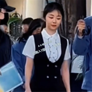 裤 衬衫 上衣西装 套装 命谭松韵方婉之同款 我和我 黑色马甲背心短袖