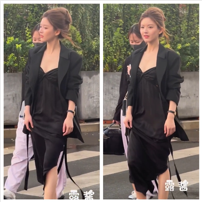 赵露思同款黑色西装外套连衣裙子