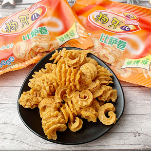 狗牙儿比萨卷烧烤味香辣脆鱼卷吃货怀旧小零食大礼包锅巴小吃休闲
