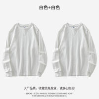 A 320G heavy-duty pure cotton long-sleeved T-shirt for men, a loose round-neck sweatshirt for spring and autumn, paired with a three-needle white base layer thumbnail 6