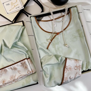 新中式睡衣女薄款提花七分袖冰丝女款2024新款娘娘睡衣女套装春夏