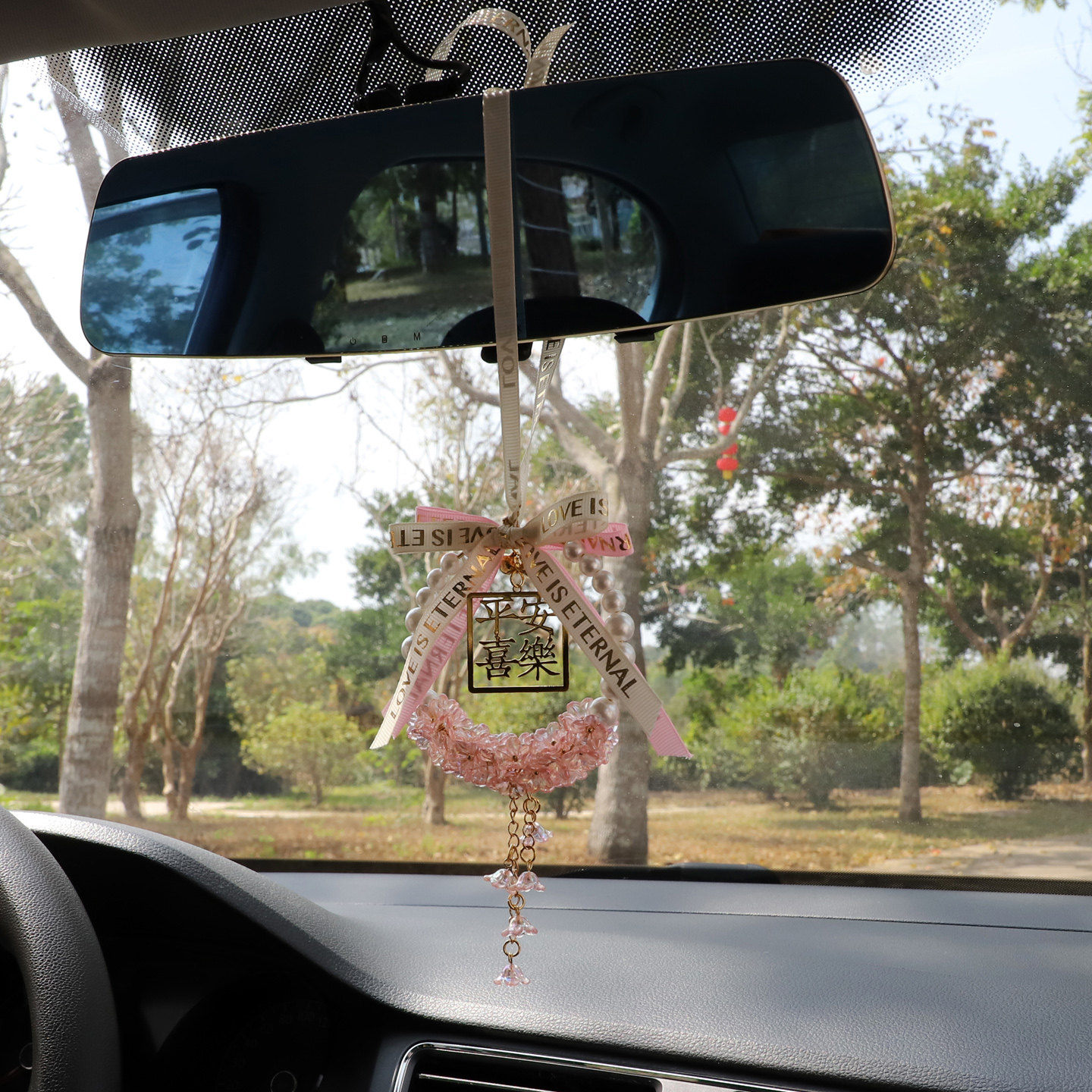 铃兰车挂珍珠平安喜乐圆形挂件创意车饰闺蜜女友礼物车内吊坠饰品