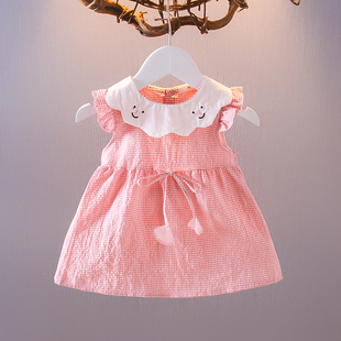 格子连衣裙0 女童夏装 3岁女宝宝娃娃领格纹裙子婴儿棉布裙子