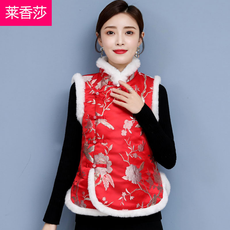 复古唐装马夹小棉袄中国风女装改良旗袍上衣秋冬加棉加厚马甲坎肩