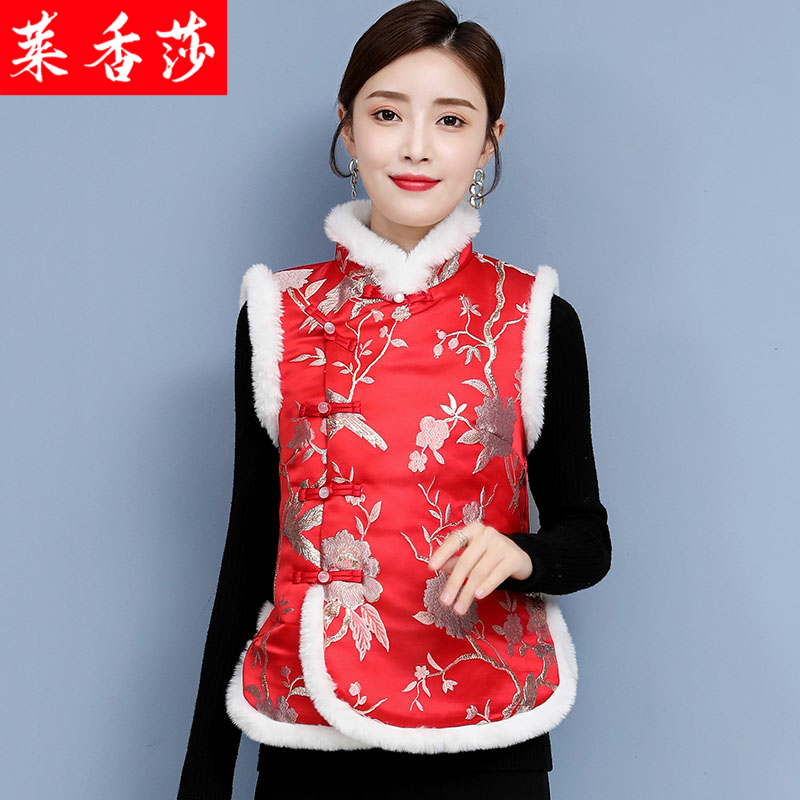 复古唐装马夹棉袄中国风秋冬汉服改良旗袍上衣加厚夹棉马甲外套女